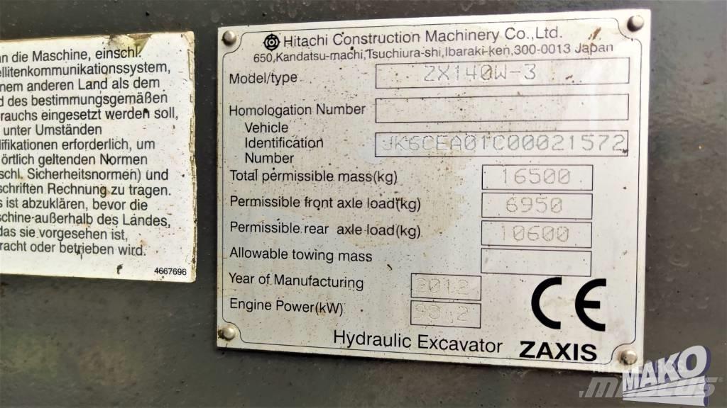 Hitachi ZX 140 W-3 Kolová rýpadla