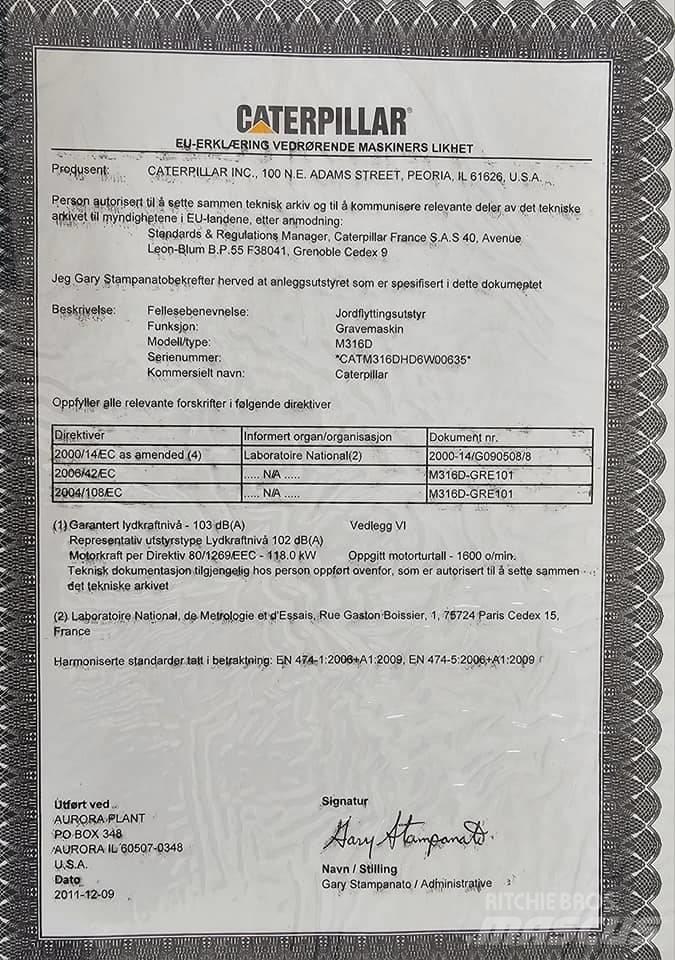 CAT M 316 D Kolová rýpadla