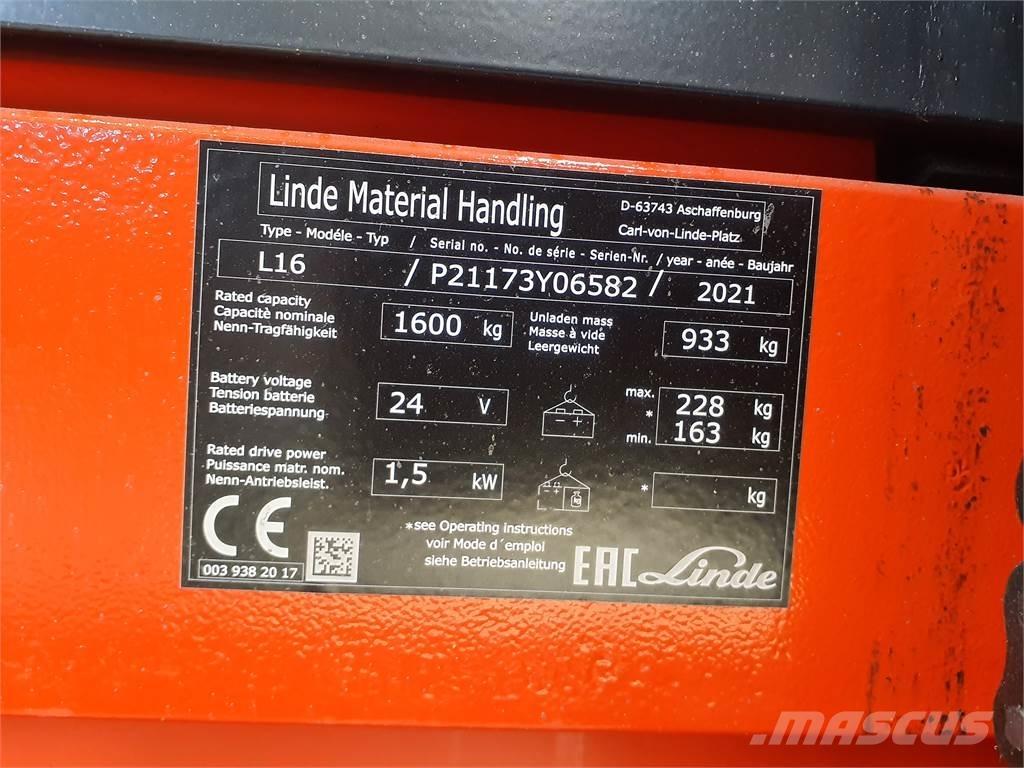 Linde L16i Ručně vedené vysokozdvižné vozíky