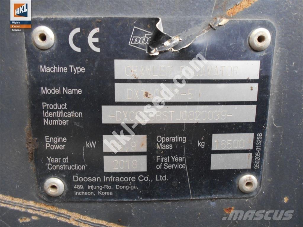 Doosan DX 140 LCR-5 Pásová rýpadla