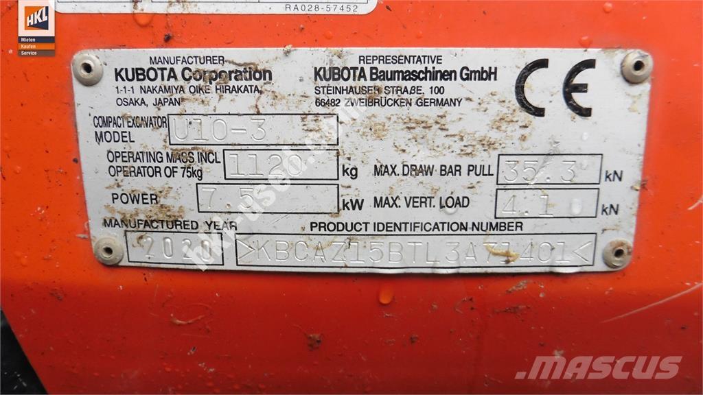 Kubota U 10-3 Mini rýpadla < 7t