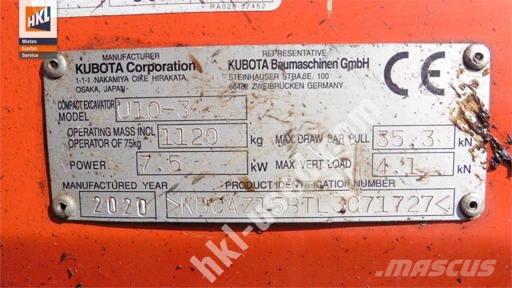 Kubota U 10-3 Mini rýpadla < 7t