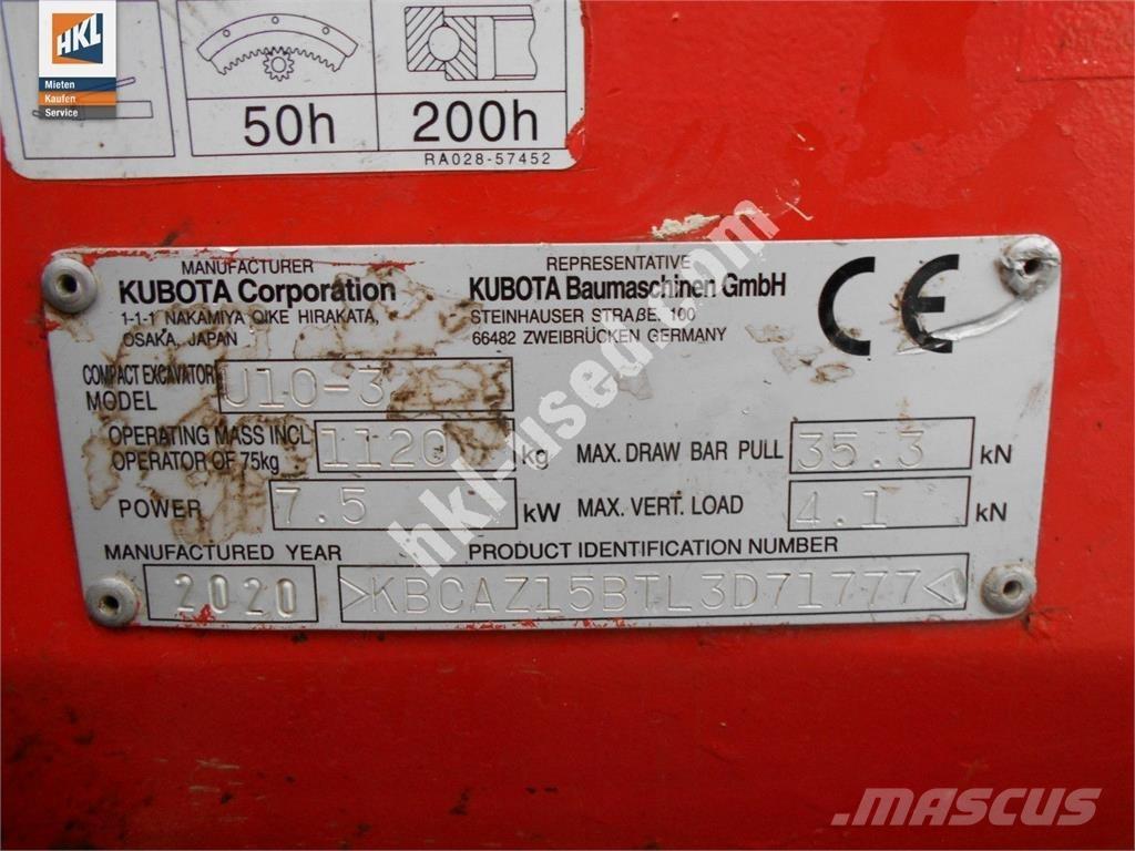 Kubota U 10-3 Mini rýpadla < 7t