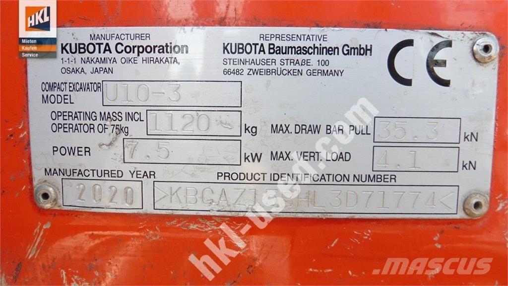 Kubota U 10-3 Mini rýpadla < 7t