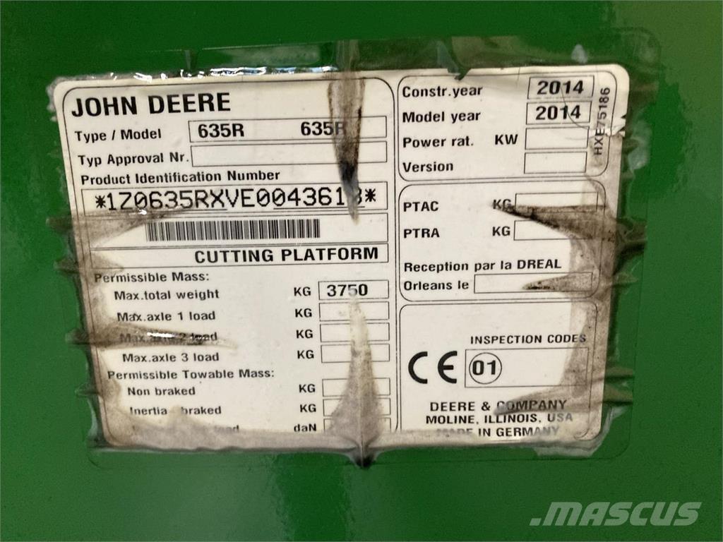 John Deere 635R Kombajnové hlavice