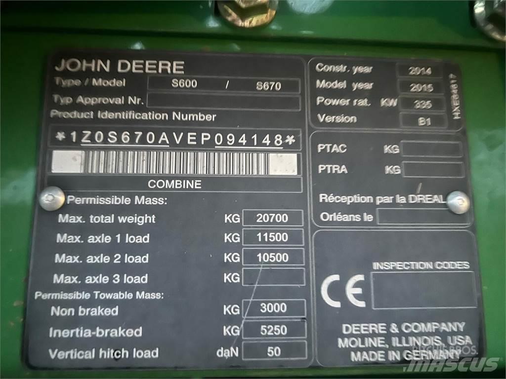 John Deere S670i Sklízecí mlátičky