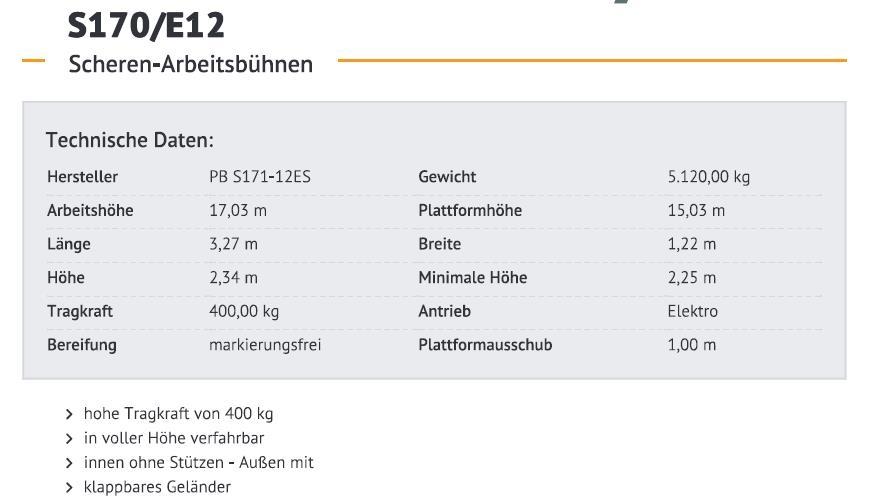 PB S171-12ES Nůžková zvedací plošina