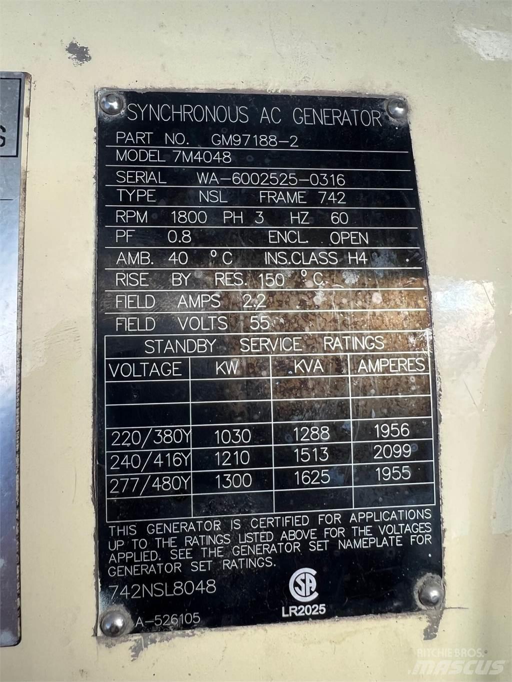 Kohler 1000kW Plynové generátory