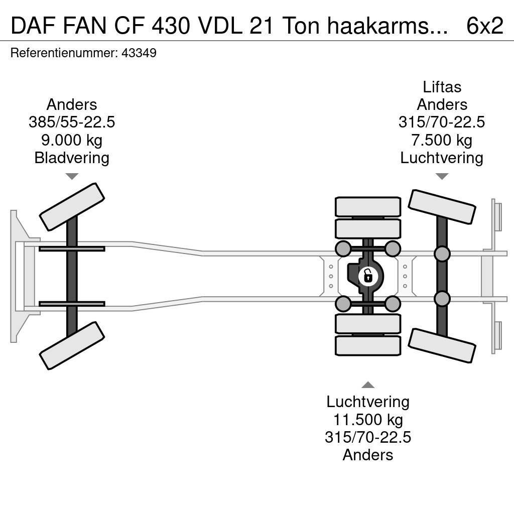 DAF FAN CF 430 VDL 21 Ton haakarmsysteem Hákový nosič kontejnerů