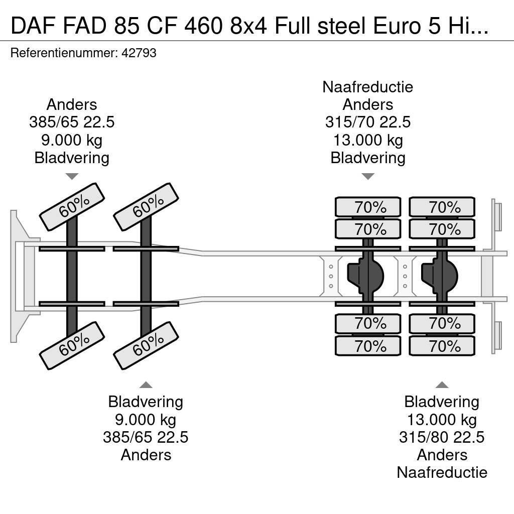 DAF FAD 85 CF 460 8x4 Full steel Euro 5 Hiab 20 Tonmet Hákový nosič kontejnerů