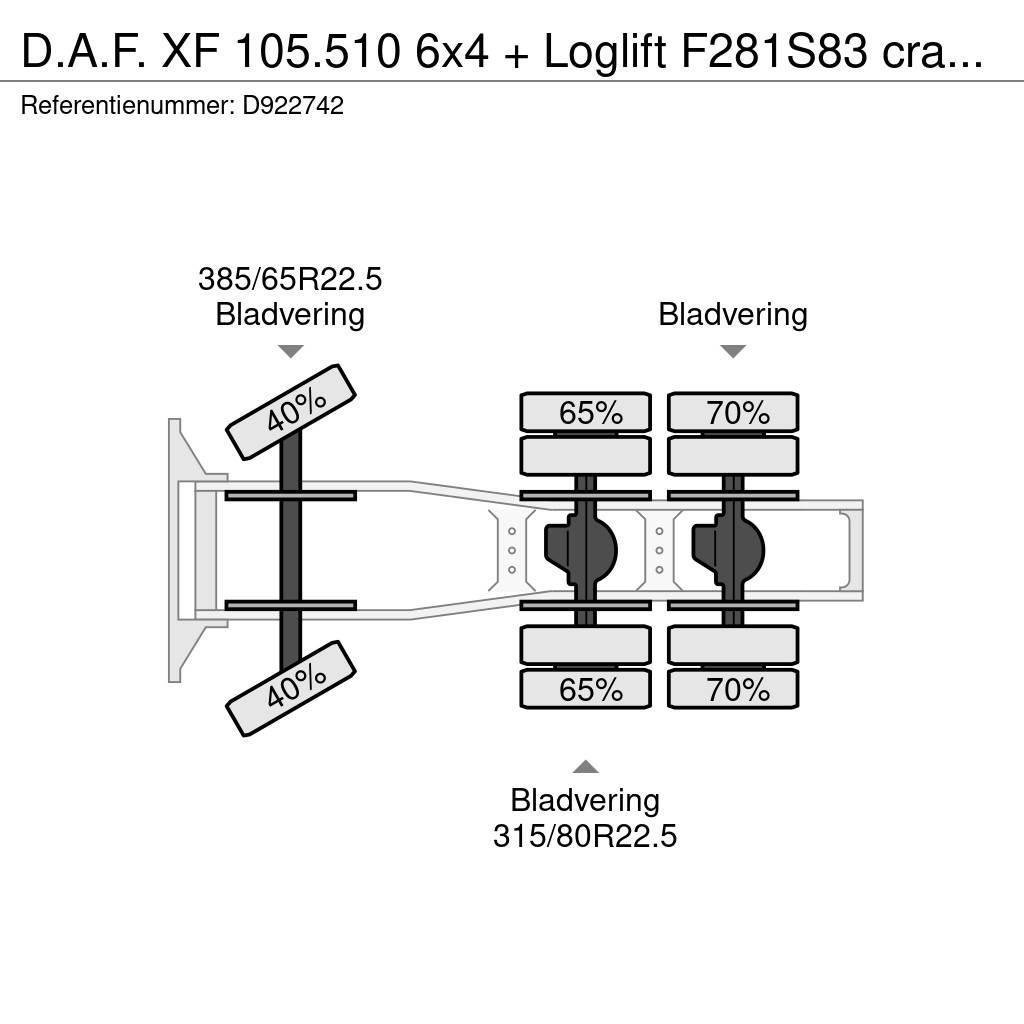 DAF XF 105.510 6x4 + Loglift F281S83 crane / timber tr Tahače