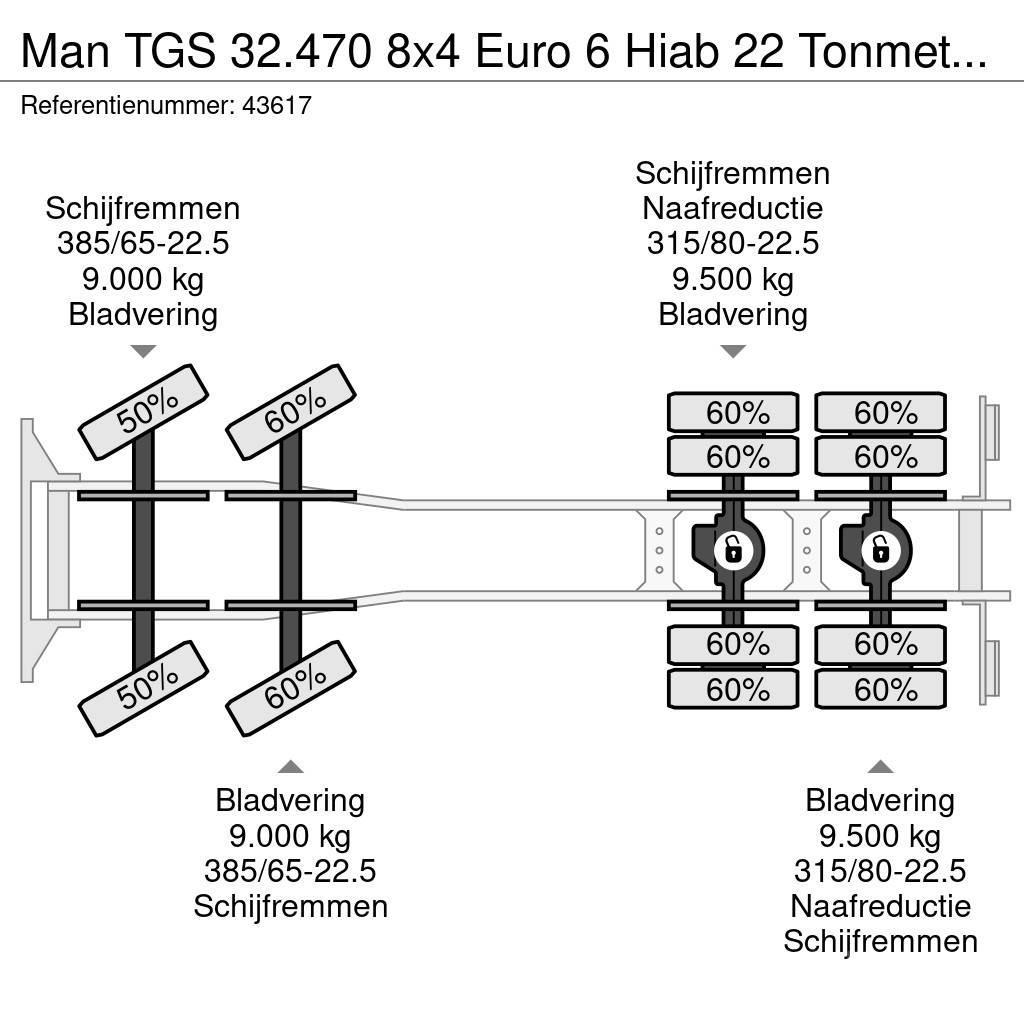 MAN TGS 32.470 8x4 Euro 6 Hiab 22 Tonmeter laadkraan J Hákový nosič kontejnerů