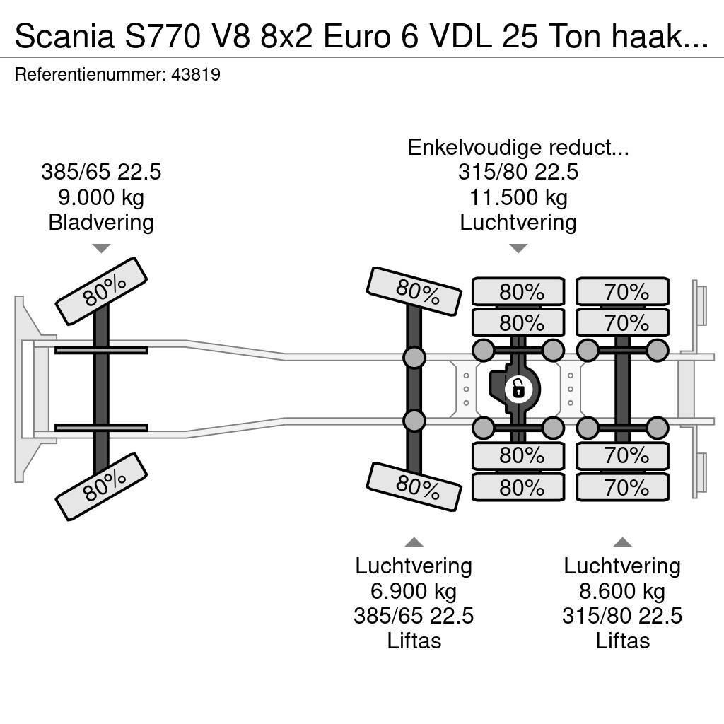 Scania S770 V8 8x2 Euro 6 VDL 25 Ton haakarmsysteem Just Hákový nosič kontejnerů