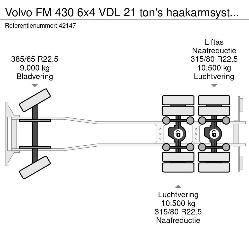 Volvo FM 430 6x4 VDL 21 ton's haakarmsysteem + Hefbare a Hákový nosič kontejnerů