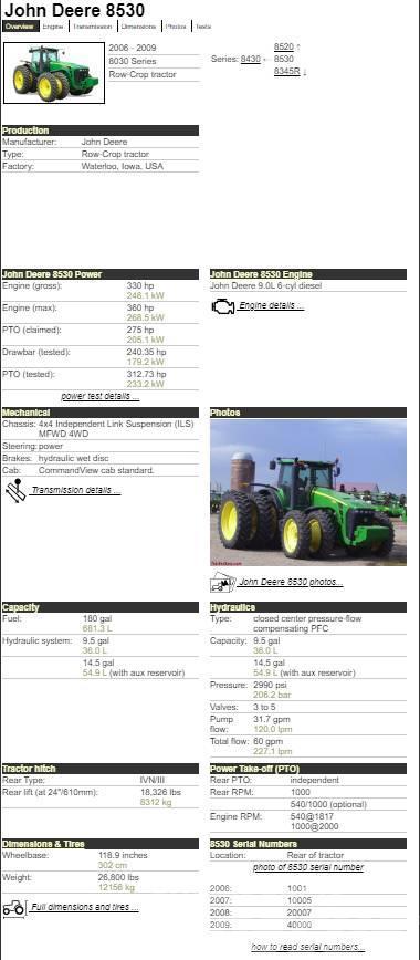 John Deere 8530 Traktory