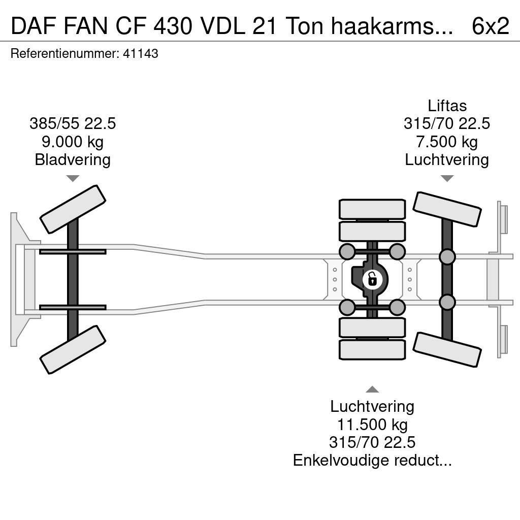 DAF FAN CF 430 VDL 21 Ton haakarmsysteem Hákový nosič kontejnerů