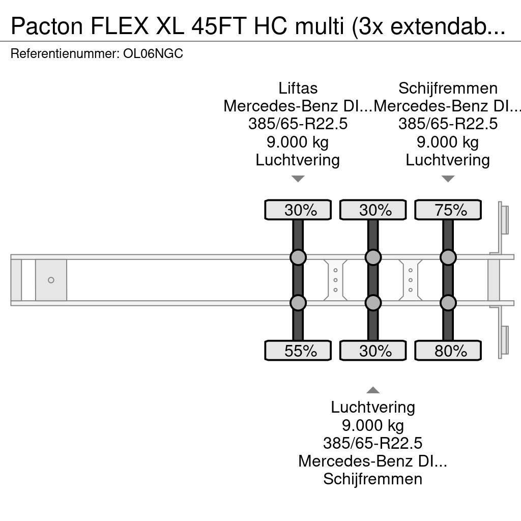 Pacton FLEX XL 45FT HC multi (3x extendable), liftaxle, M Kontejnerové návěsy