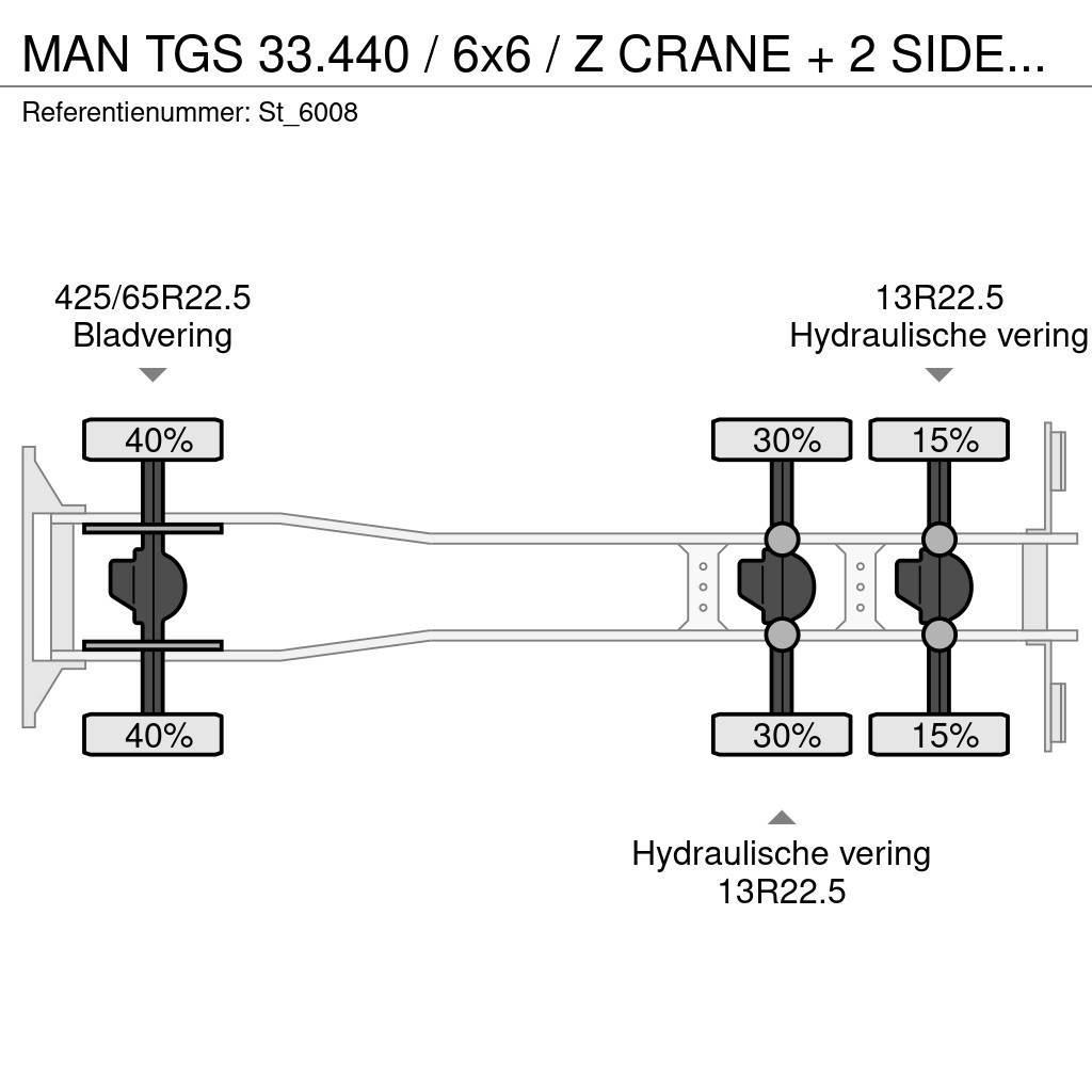 MAN TGS 33.440 / 6x6 / Z CRANE + 2 SIDE-TIPPER Autojeřáby, hydraulické ruky