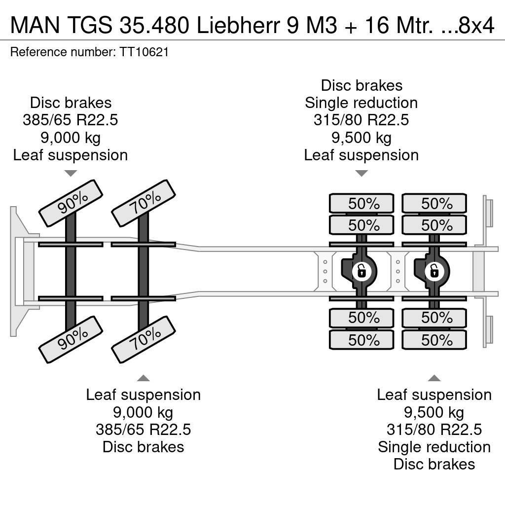 MAN TGS 35.480 Liebherr 9 M3 + 16 Mtr. Belt/Band/Förde Domíchávače betonu