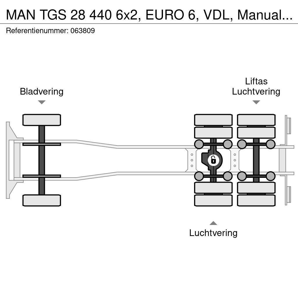 MAN TGS 28 440 6x2, EURO 6, VDL, Manual, Cable system Hákový nosič kontejnerů