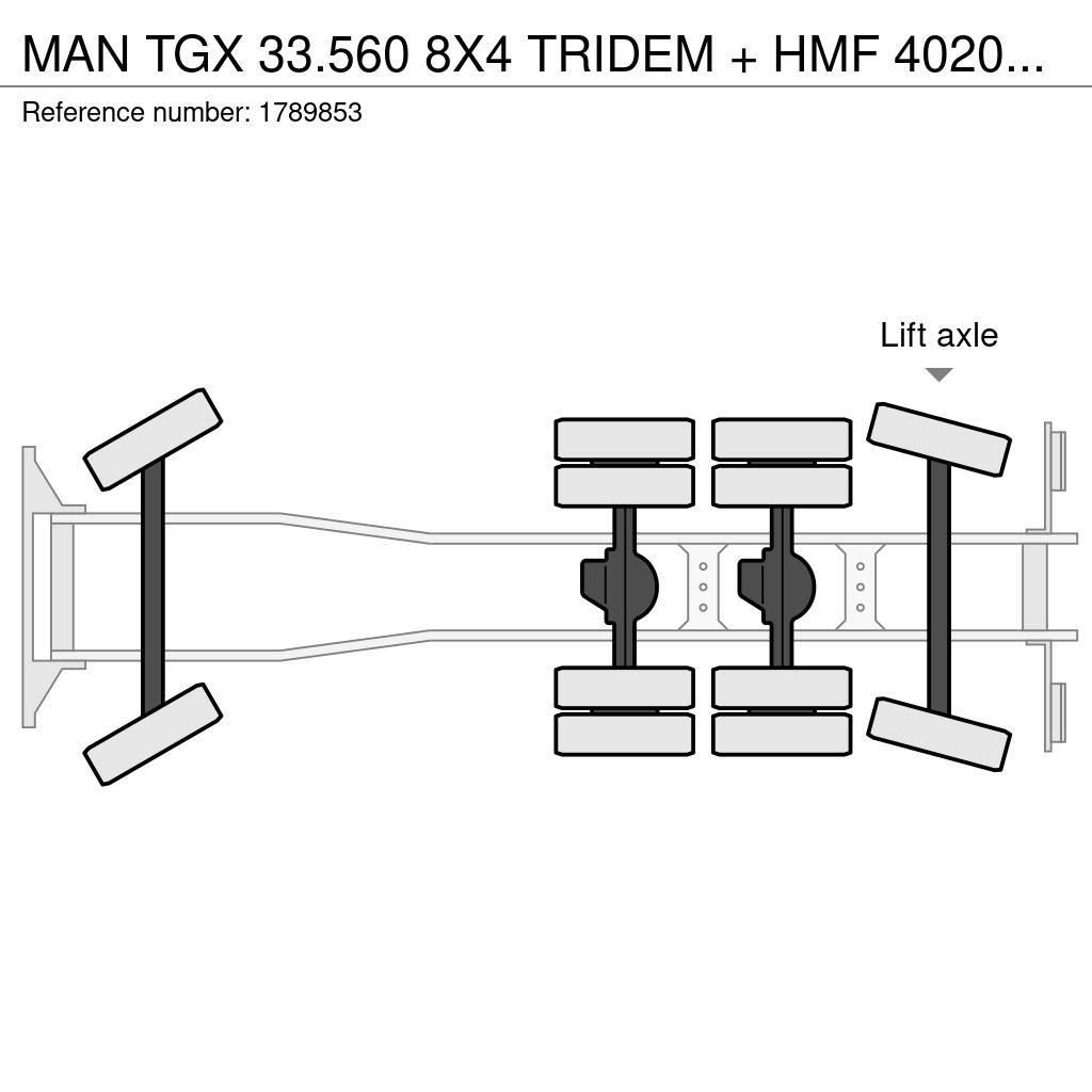 MAN TGX 33.560 8X4 TRIDEM + HMF 4020-K8 KRAAN/KRAN/CRA Autojeřáby, hydraulické ruky
