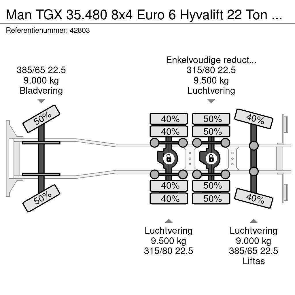 MAN TGX 35.480 8x4 Euro 6 Hyvalift 22 Ton haakarmsyste Hákový nosič kontejnerů