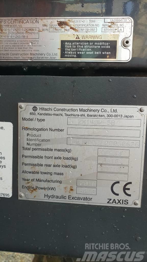 Hitachi ZX140W Kolová rýpadla