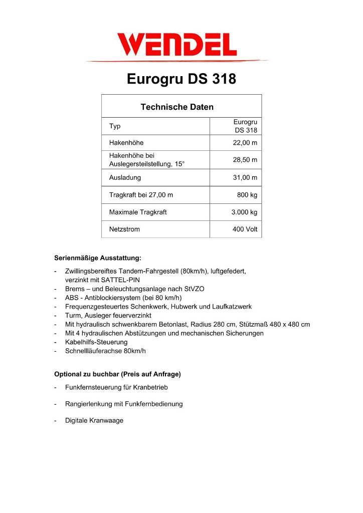 Eurogru DS 318 Schnellbaukran, Zimmermannkran, Kran Rychlostavitelné jeřáby
