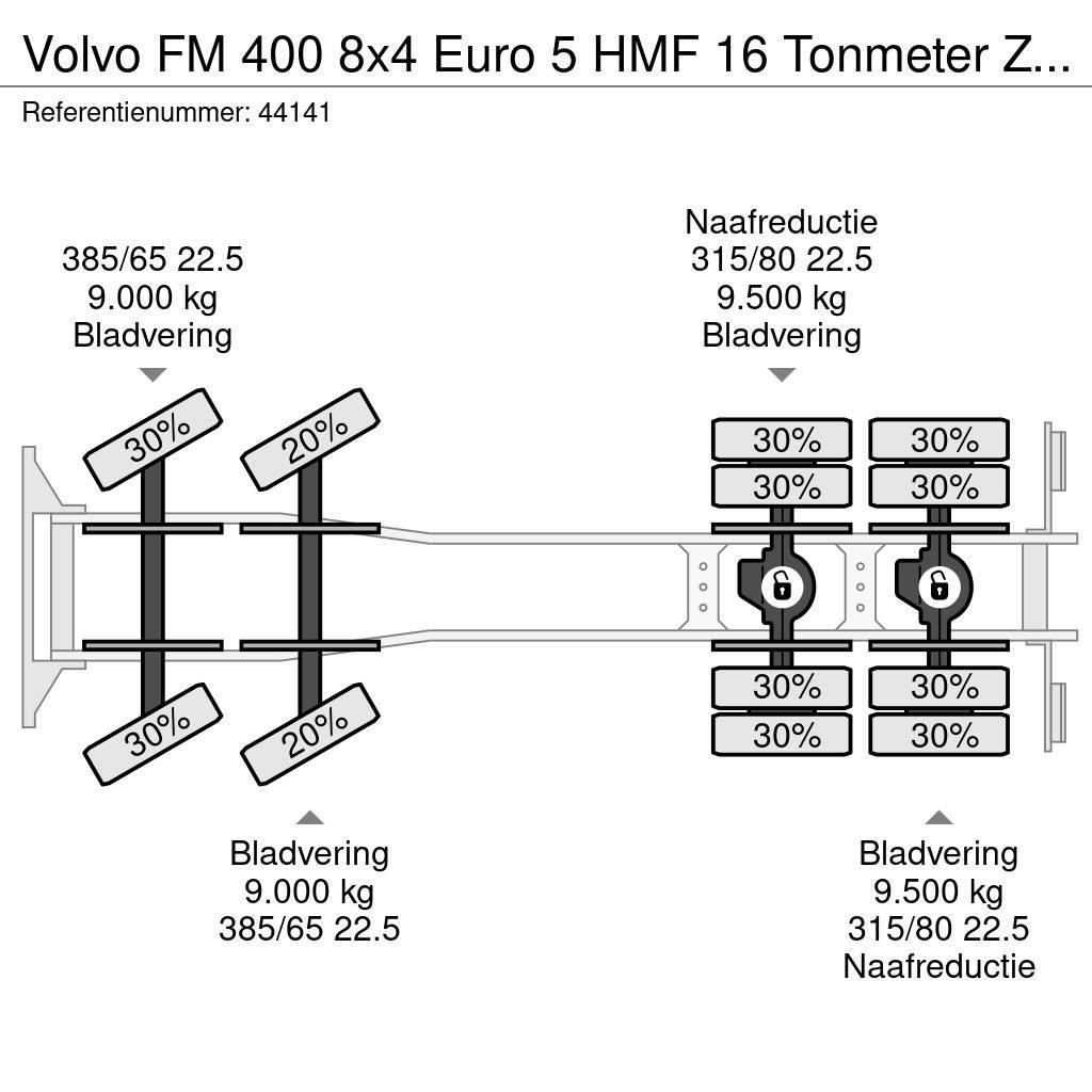 Volvo FM 400 8x4 Euro 5 HMF 16 Tonmeter Z-kraan Just 321 Hákový nosič kontejnerů