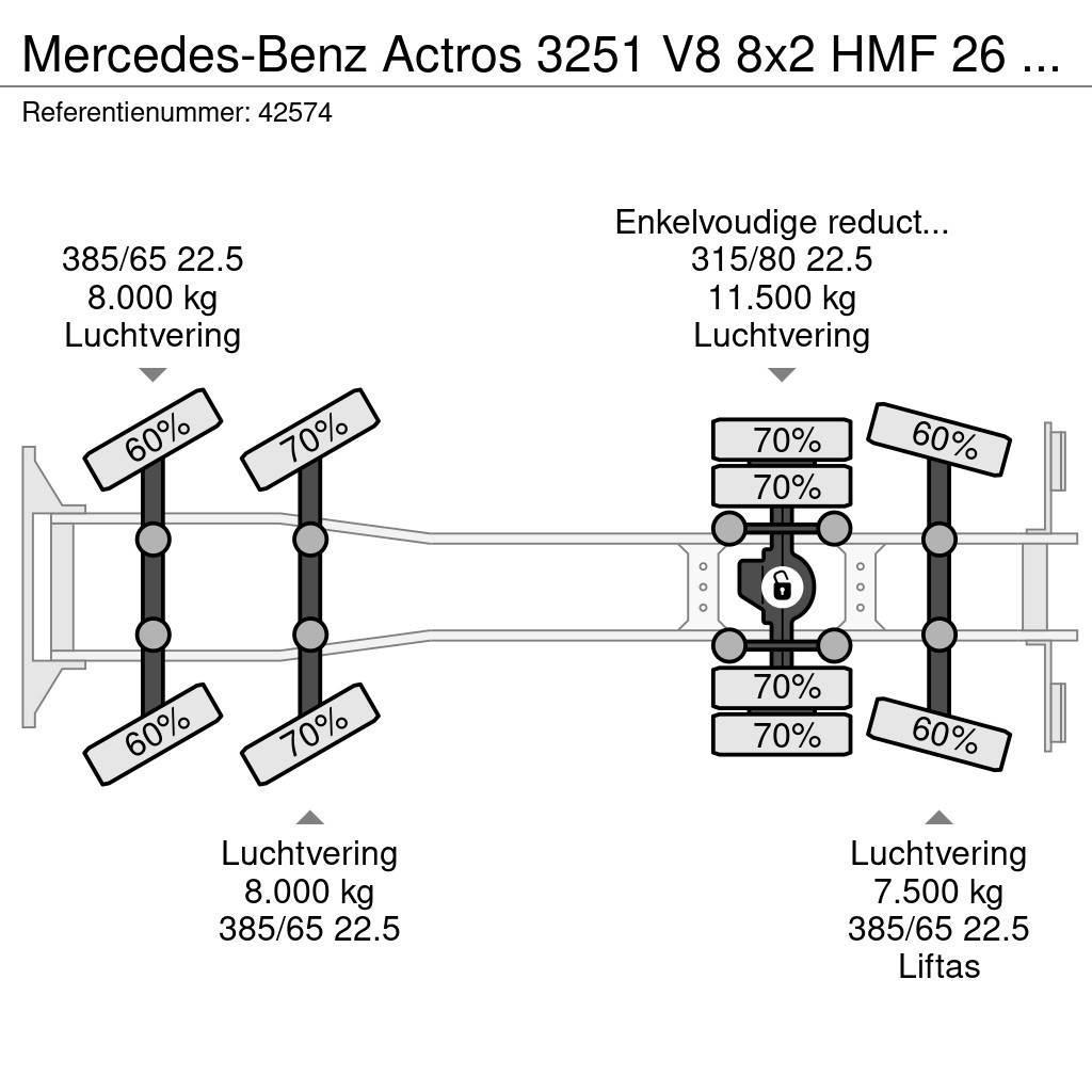 Mercedes-Benz Actros 3251 V8 8x2 HMF 26 Tonmeter laadkraan bouwj Hákový nosič kontejnerů