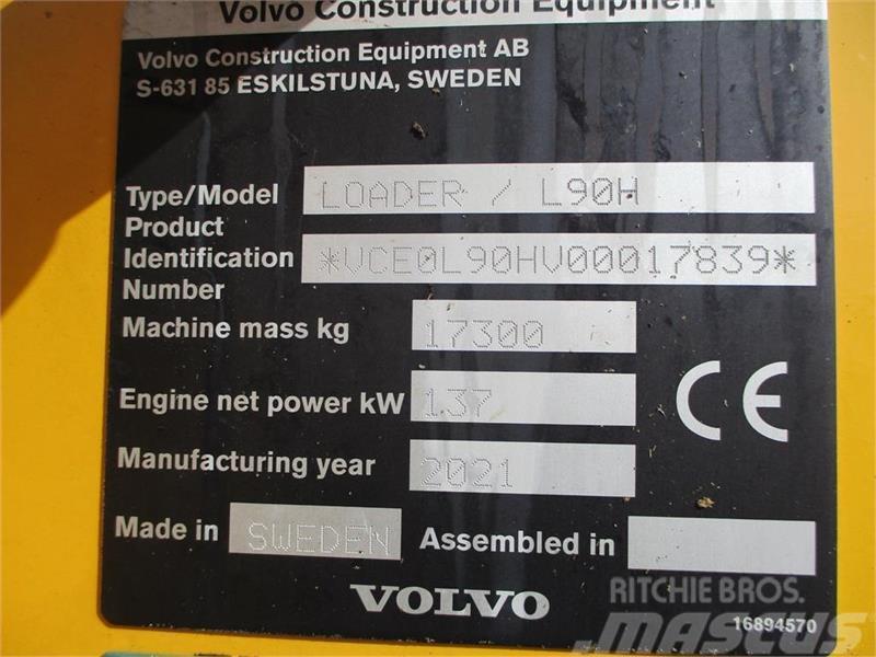 Volvo L 90 H Årg 9.2021, CDC, BSS, DK-Maskine med fuld V Kolové nakladače
