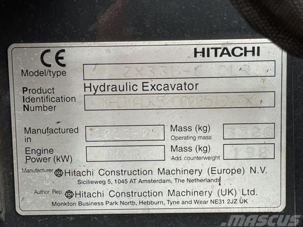 Hitachi ZX 33 U-6 Mini rýpadla < 7t