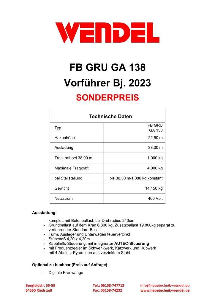 FB GRU GA 138 - Turmdrehkran - Baukran - Kran Stavební jeřáby
