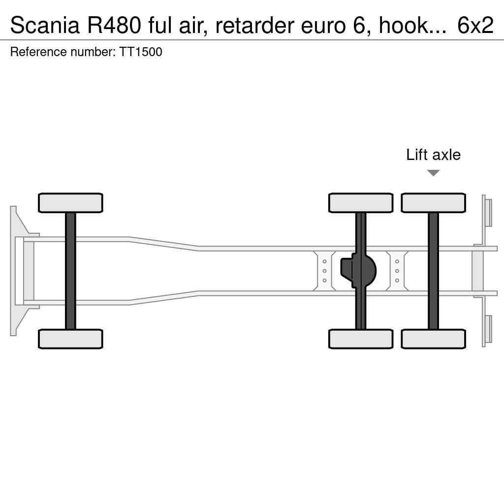 Scania R480 ful air, retarder euro 6, hooklift Hákový nosič kontejnerů