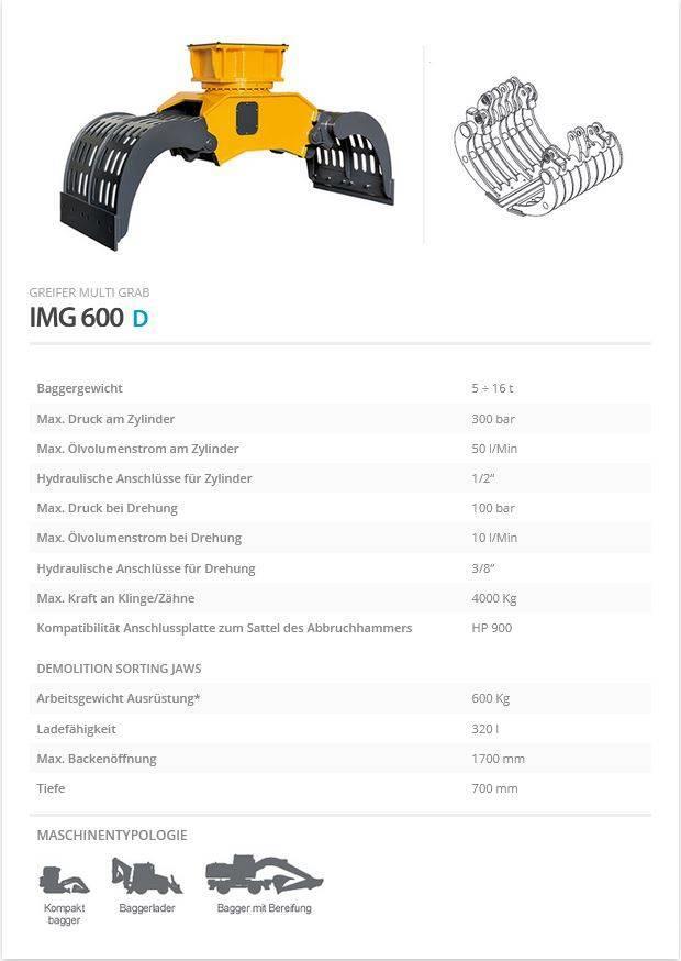 Indeco IMG 600 Klešťové drapáky