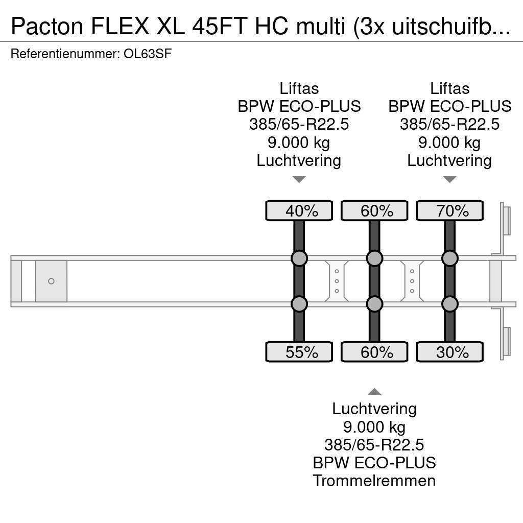 Pacton FLEX XL 45FT HC multi (3x uitschuifbaar), 2x lifta Kontejnerové návěsy