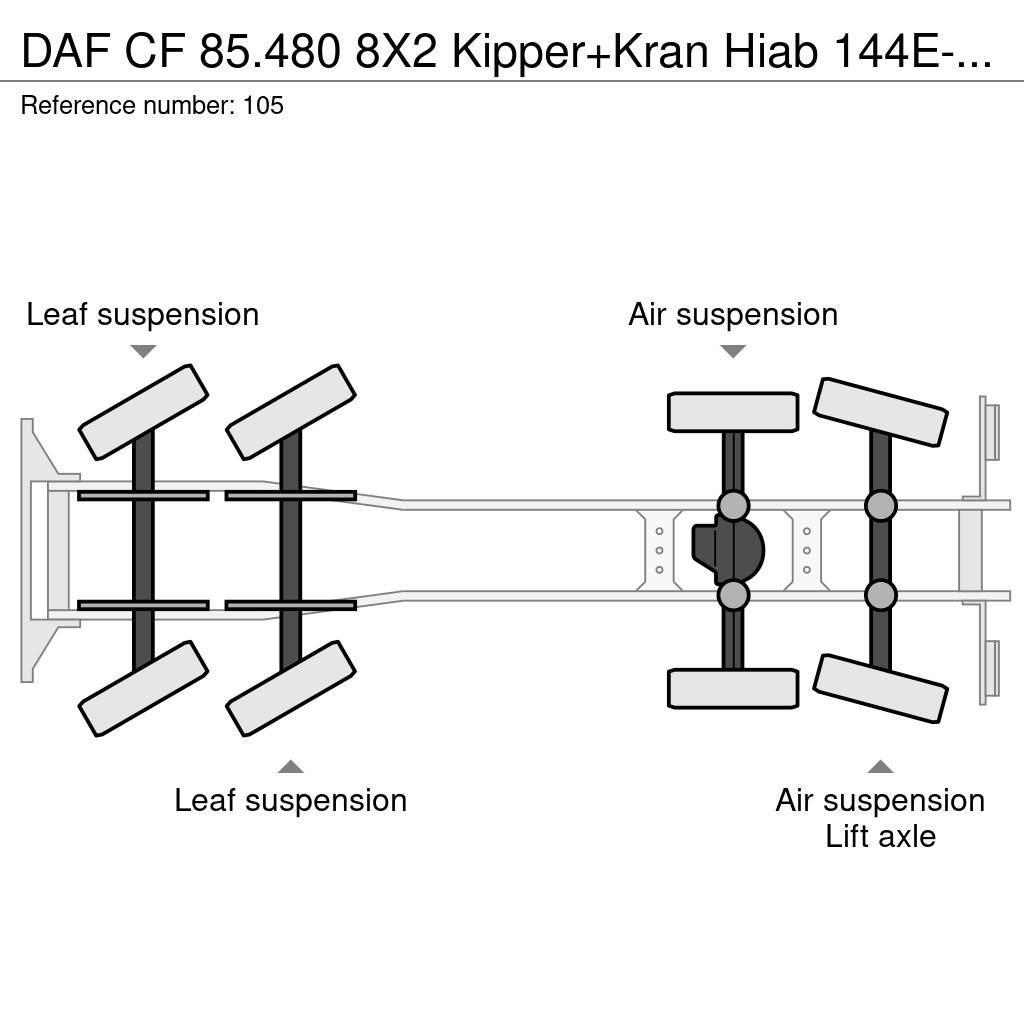 DAF CF 85.480 8X2 Kipper+Kran Hiab 144E-3 PRO Autojeřáby, hydraulické ruky