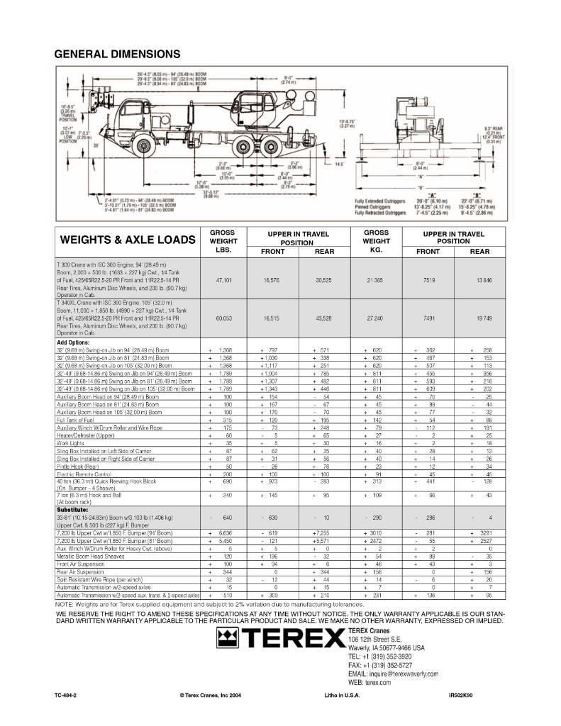 Terex T 335 Autojeřáby, hydraulické ruky
