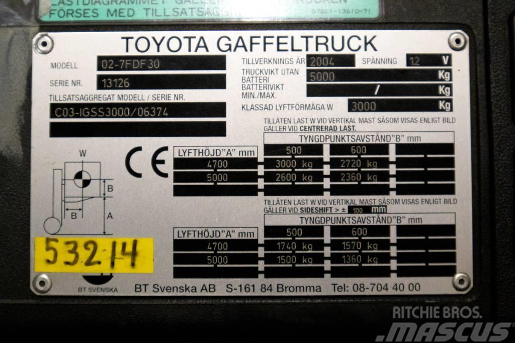Toyota 7FDF30, 3-tons dieselmotviktstruck med 5m lyftöjd Dieselové vozíky