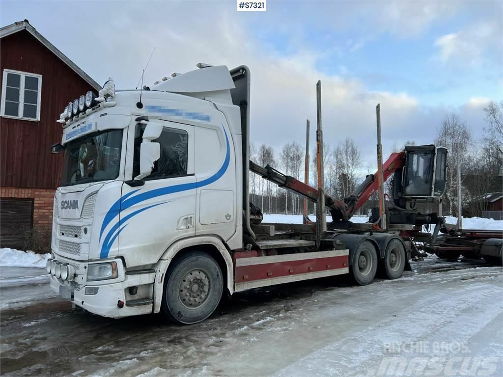 Scania R650 Timber truck with wagon and crane Vozy na přepravu kmenů