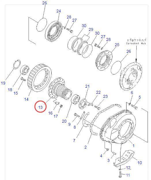 Komatsu D85A-21 hub 154-27-12122 Pásy, řetězy a podvozek