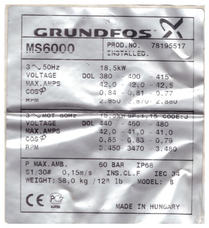 Grundfos SP60/11 - 25 HK Ostatní komponenty