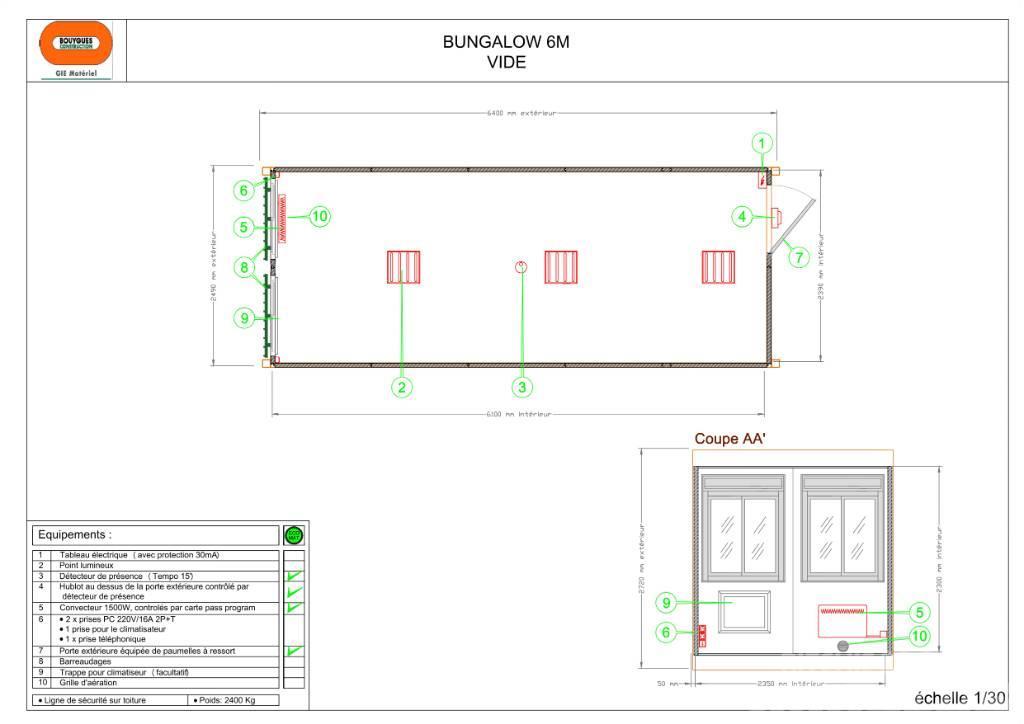  Bungalow 6 m Bureau vide Stavební buňky