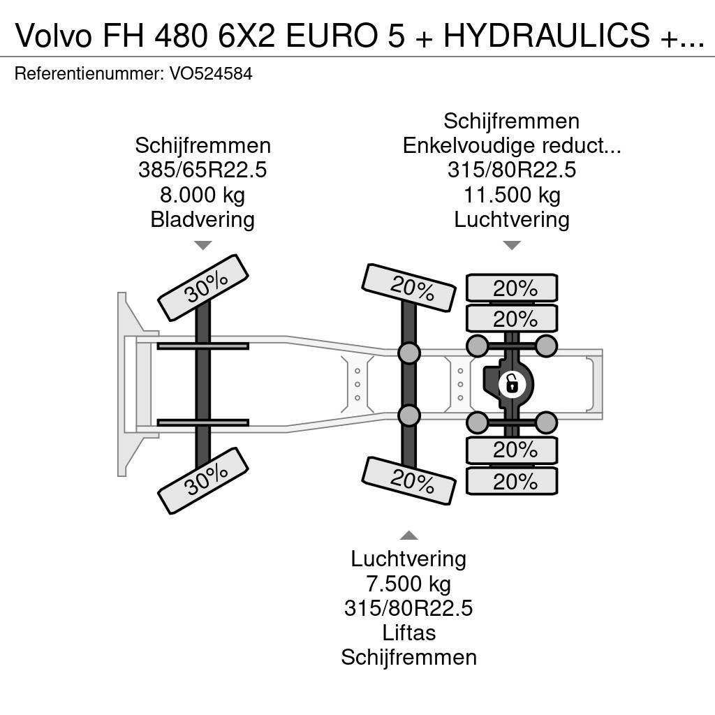 Volvo FH 480 6X2 EURO 5 + HYDRAULICS + STEERING AXLE Tahače