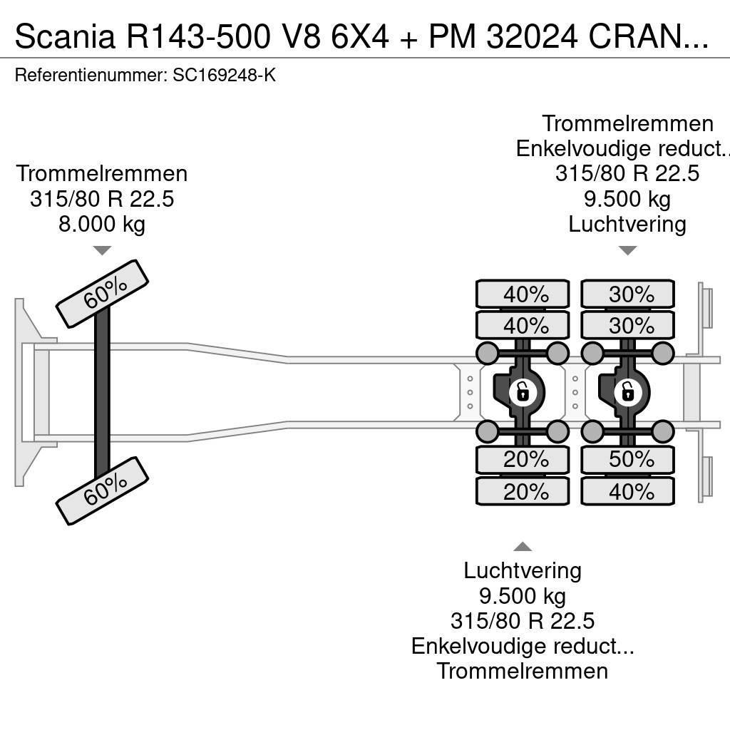 Scania R143-500 V8 6X4 + PM 32024 CRANE Bj 2000 - MANUAL Univerzální terénní jeřáby