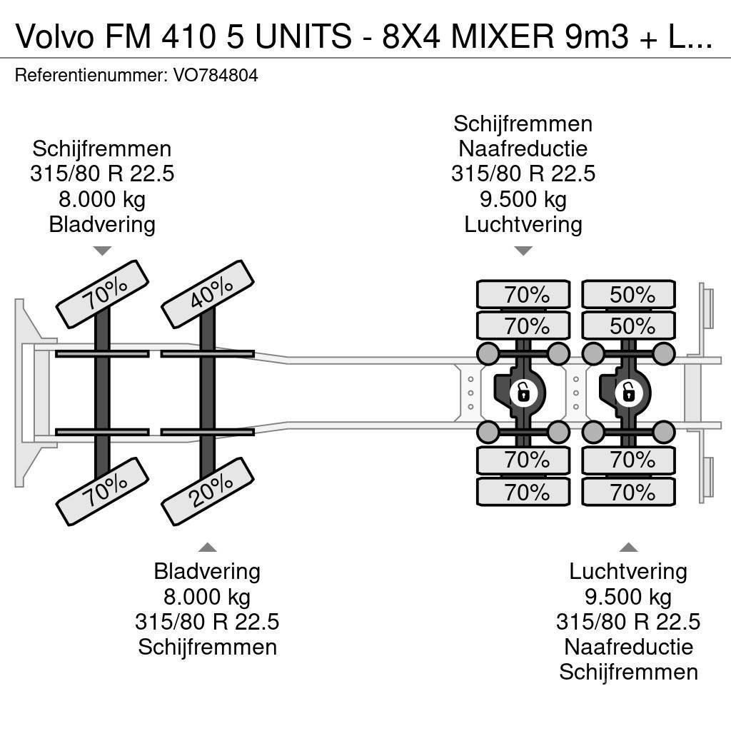 Volvo FM 410 5 UNITS - 8X4 MIXER 9m3 + LIEBHERR CONVEYOR Domíchávače betonu