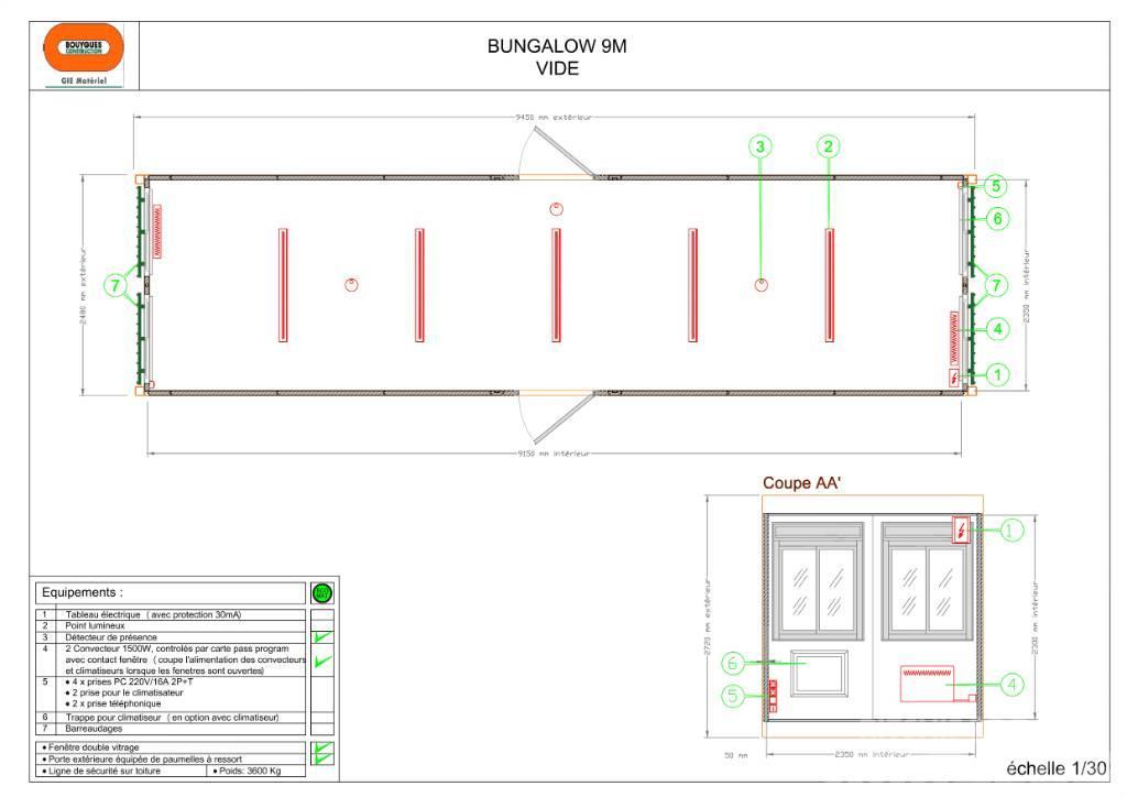  Bungalow 9 m Bureau vide Stavební buňky