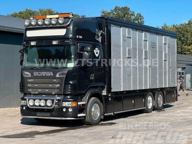 Scania R730 V8 6x2 2.Stock Stehmann + Hubdach, Vollluft Vozy na přepravu zvířat