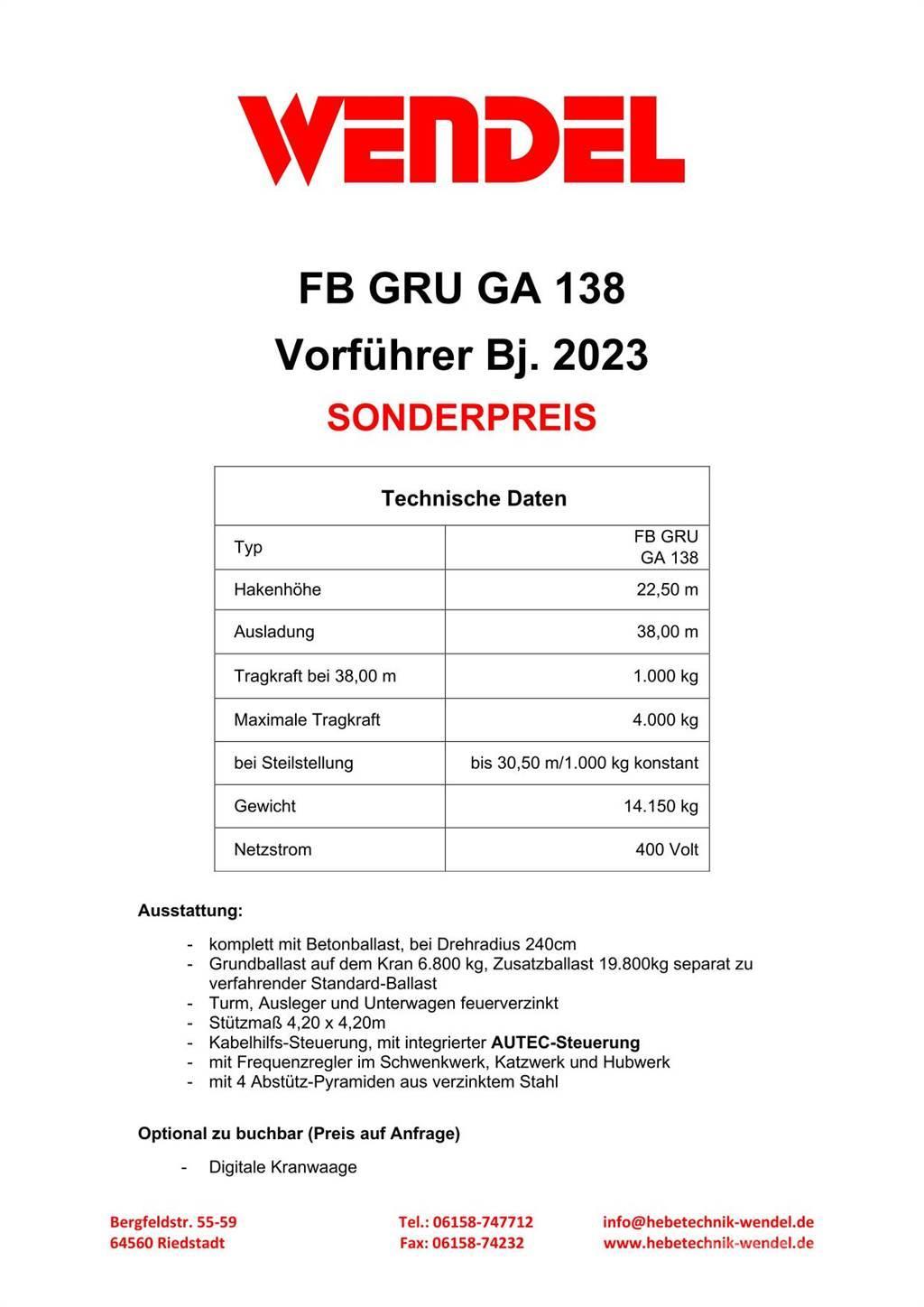 FB GRU Hochbaukran GA 138 Stavební jeřáby